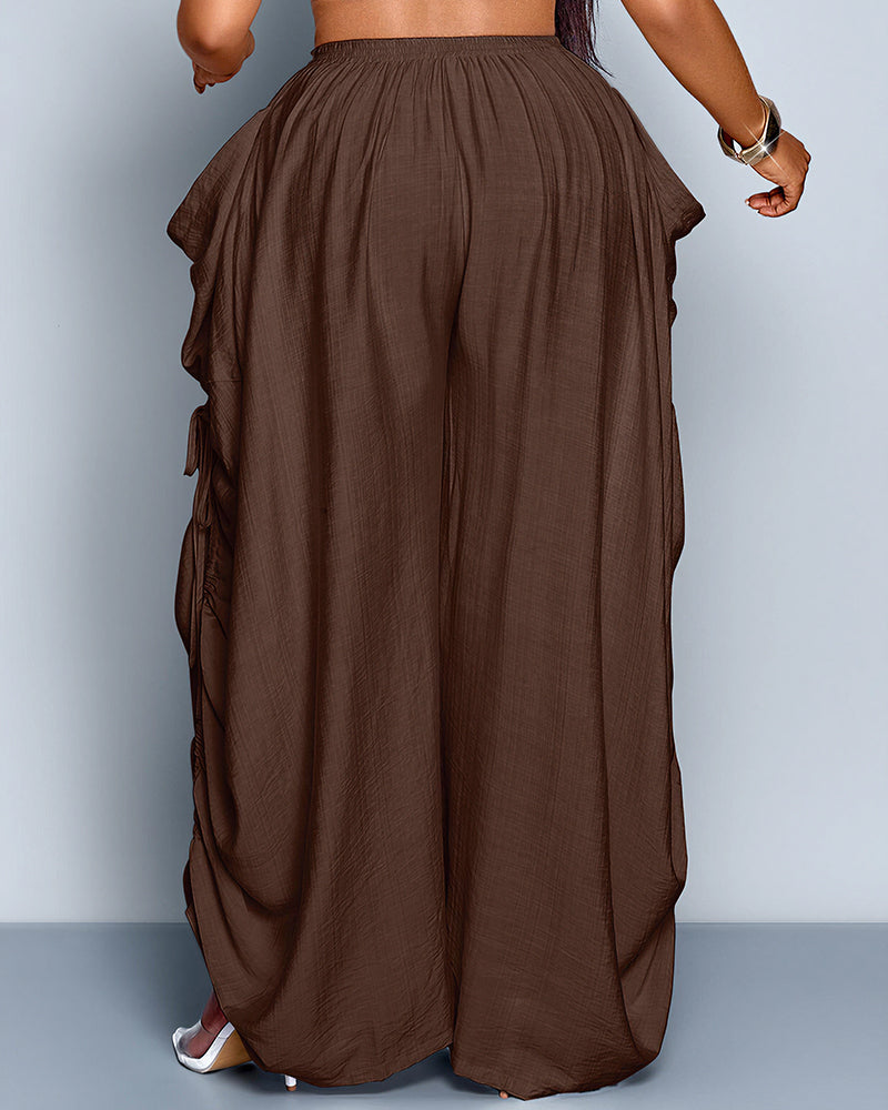 Vyla™ High Waisted Drawstring Wide Leg Linen Blend Casual Pants