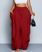 Vyla™ High Waisted Drawstring Wide Leg Linen Blend Casual Pants