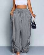 Vyla™ High Waisted Drawstring Wide Leg Linen Blend Casual Pants