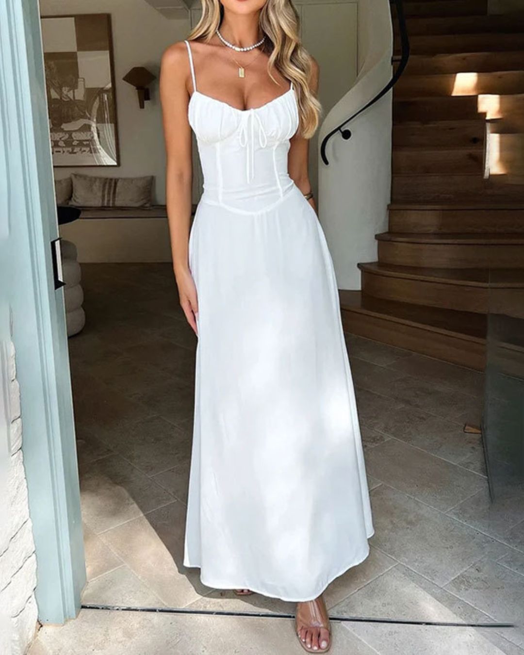 Vyla™ Romantic Ruched Tie-Strap Dress