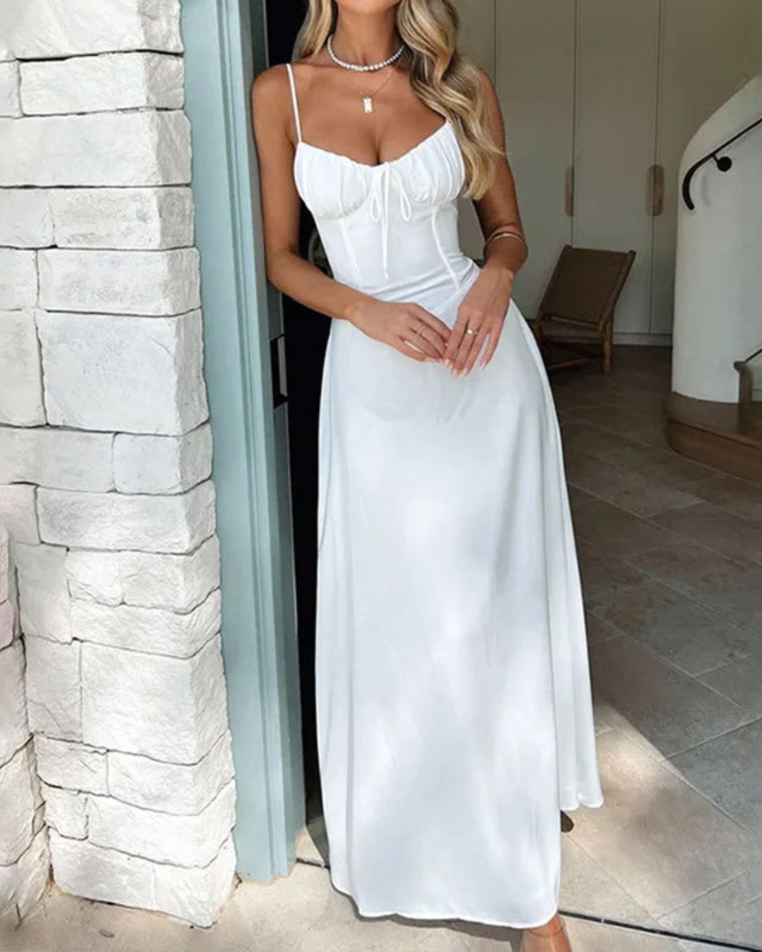 Vyla™ Romantic Ruched Tie-Strap Dress