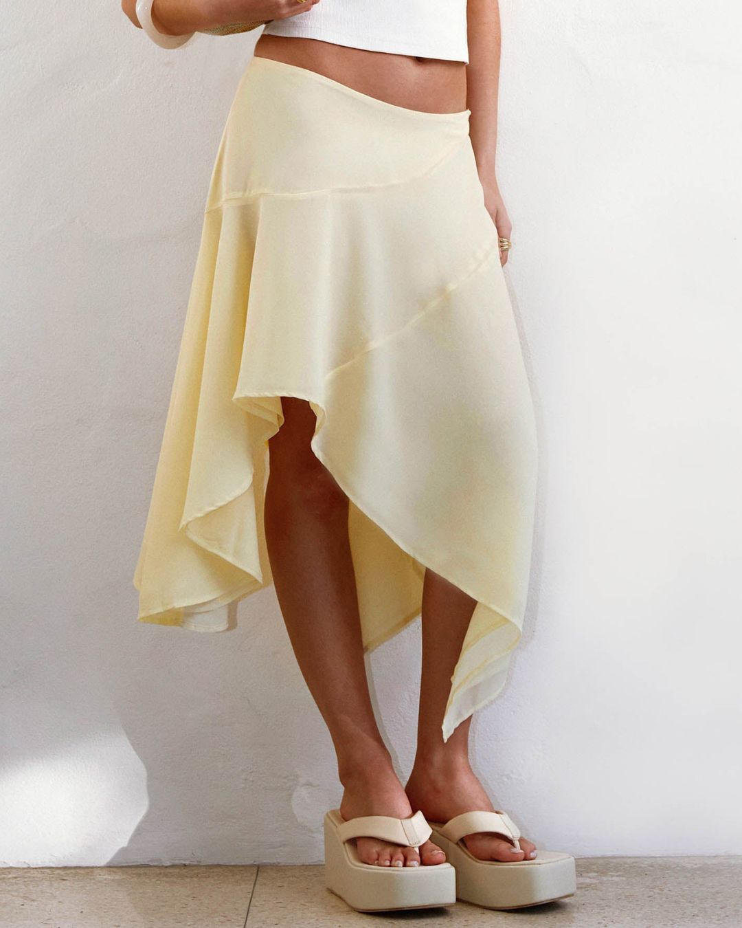 Vyla™ High-Waisted Asymmetrical A-Line Midi Skirt