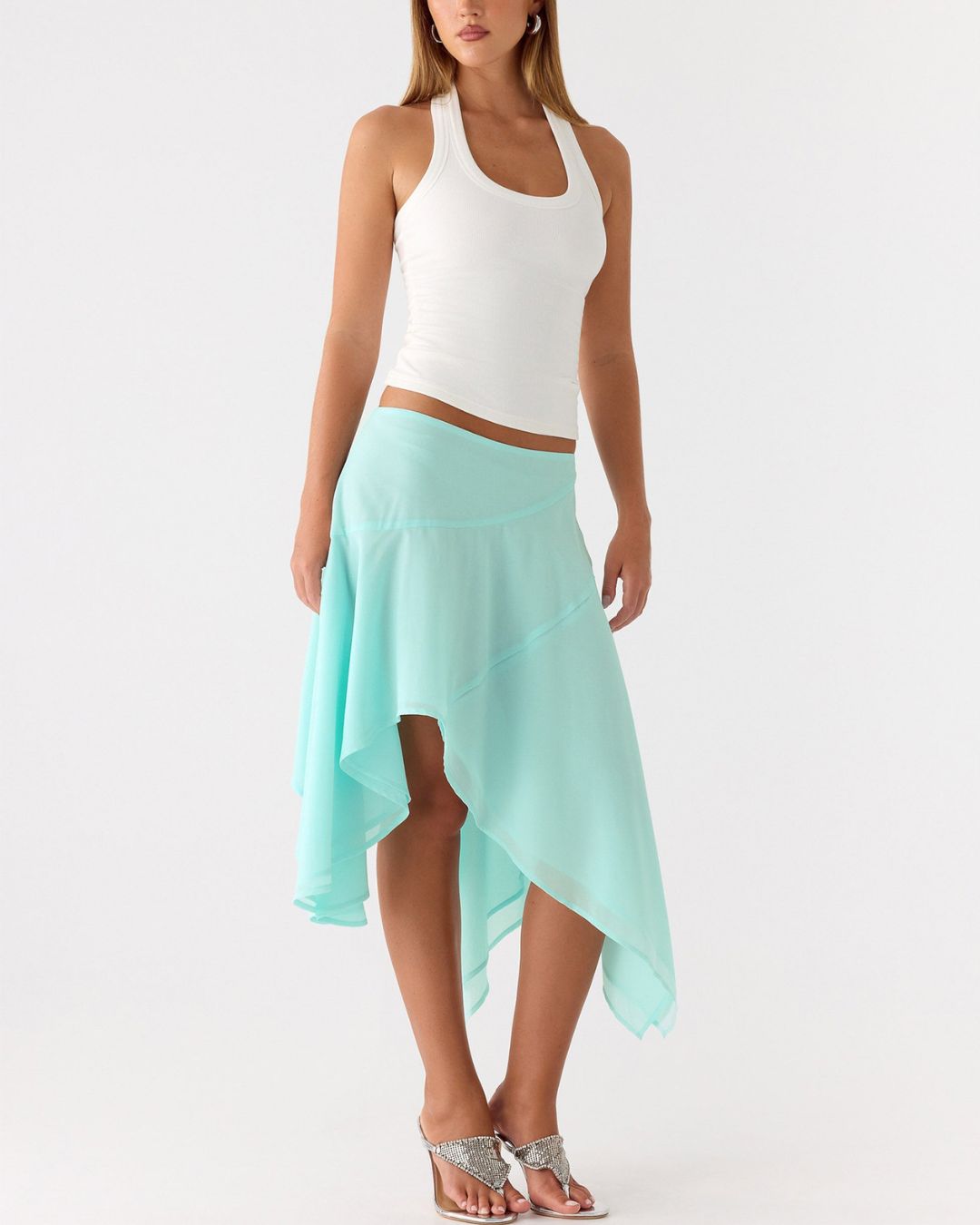 Vyla™ High-Waisted Asymmetrical A-Line Midi Skirt