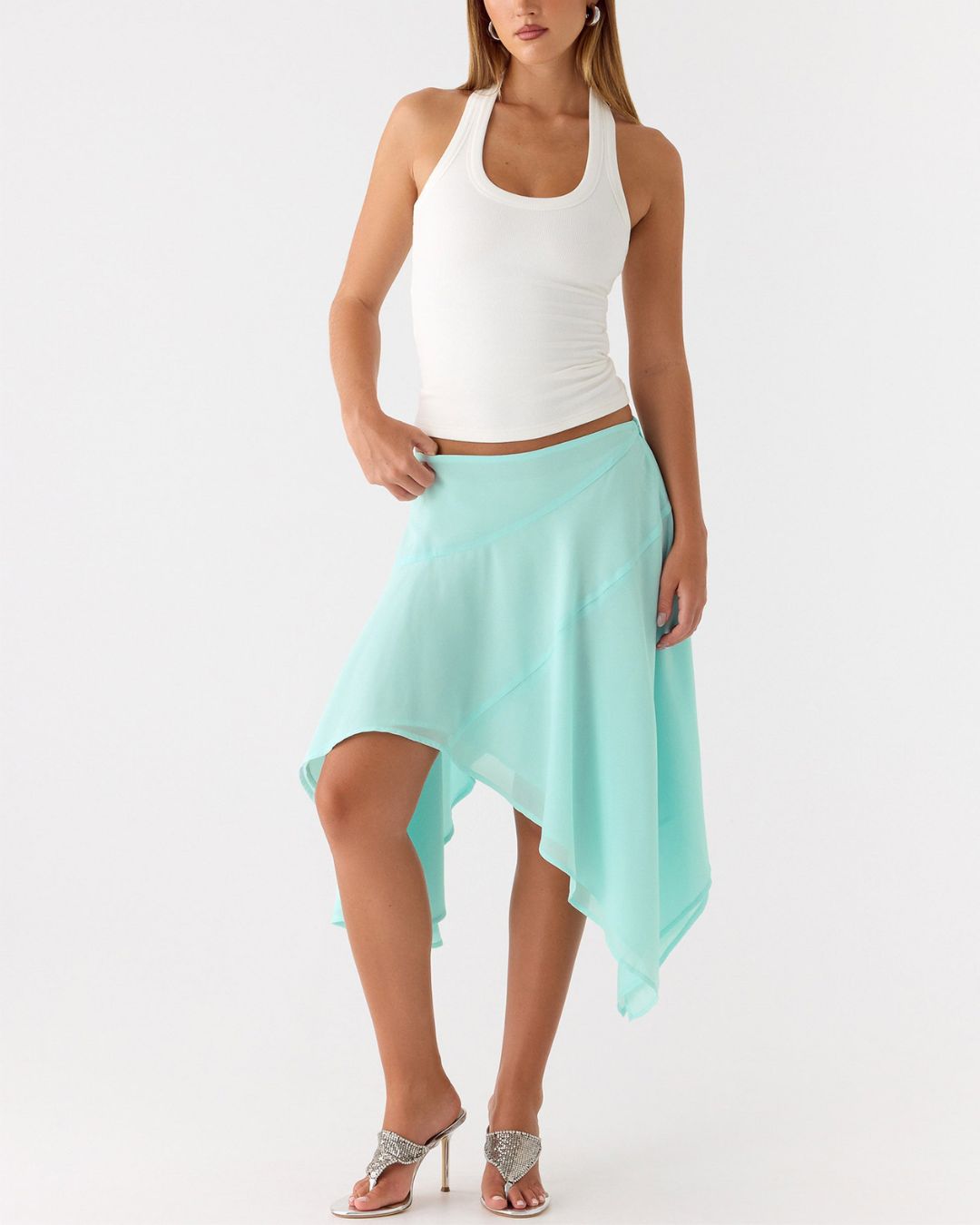 Vyla™ High-Waisted Asymmetrical A-Line Midi Skirt