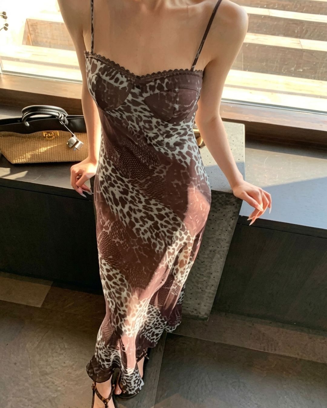 Vyla™ Contrast Lace Leopard Cami Maxi Dress