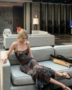 Vyla™ Contrast Lace Leopard Cami Maxi Dress