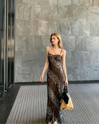 Vyla™ Contrast Lace Leopard Cami Maxi Dress