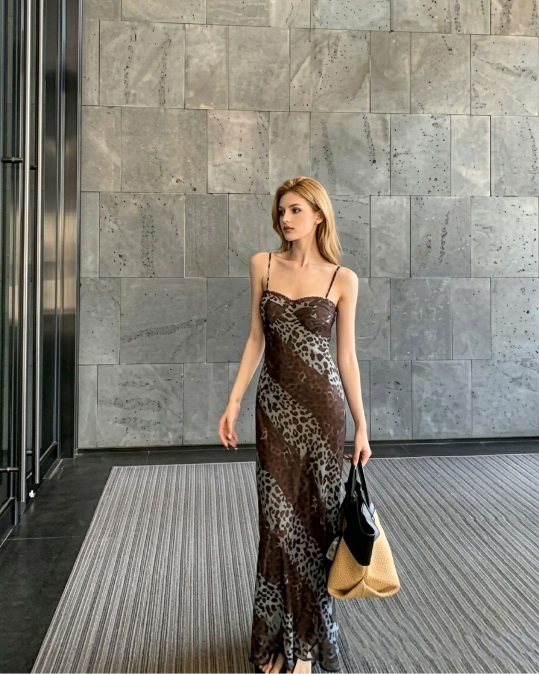 Vyla™ Contrast Lace Leopard Cami Maxi Dress