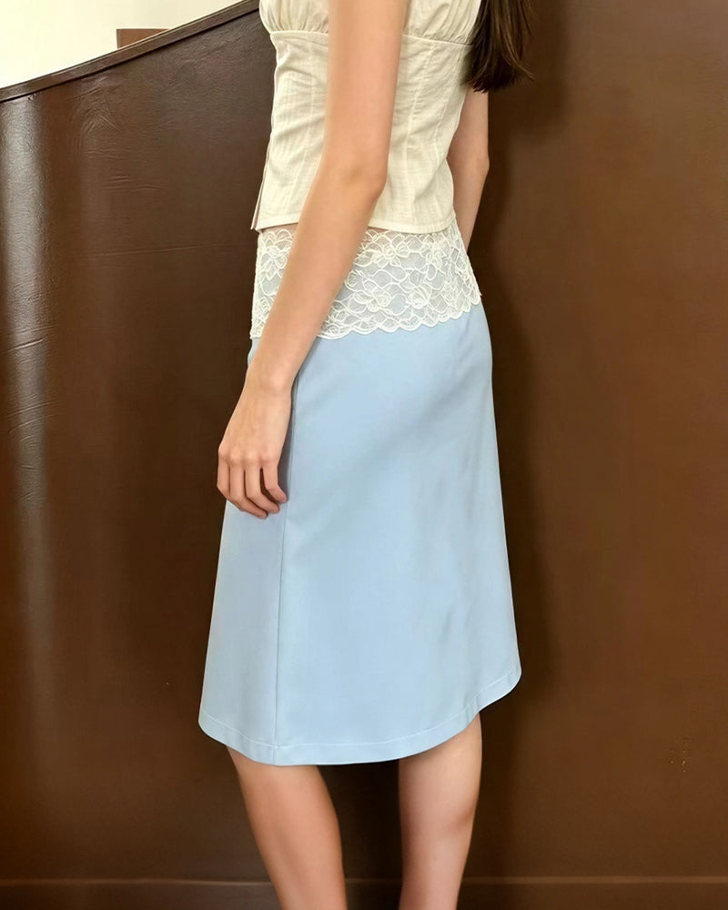 Vyla™ Vintage Lace Trim Layering Midi Skirt
