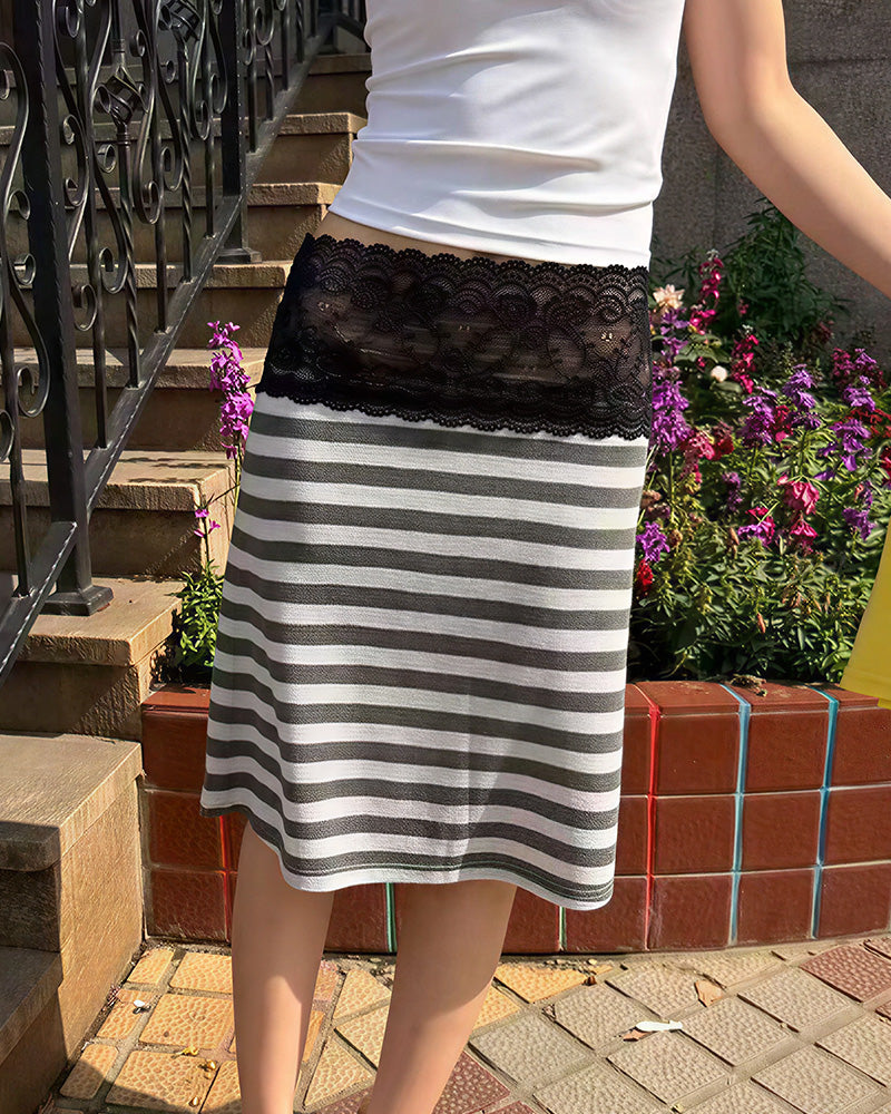 Vyla™ Vintage Lace Trim Layering Midi Skirt