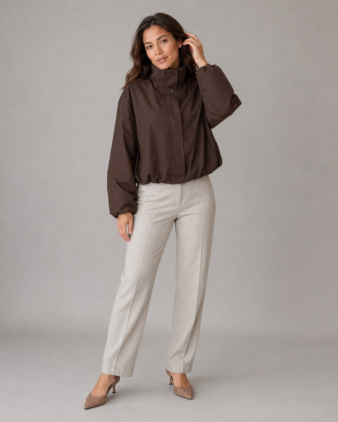 Vyla™ Cropped Stand Collar Windbreaker Jacket