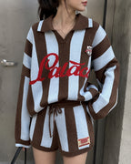 Vyla™ Striped Knit Polo Top & Shorts Set