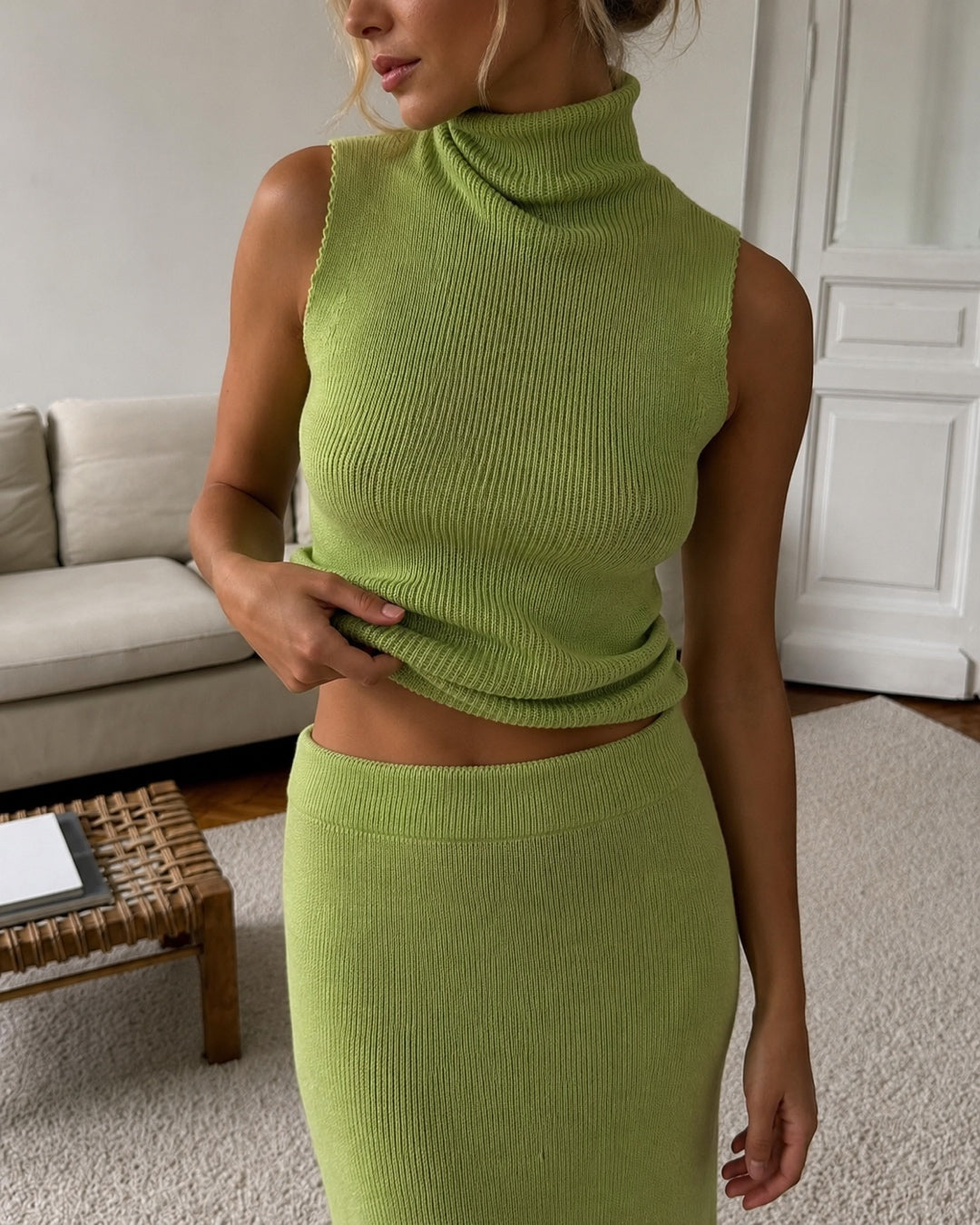 Vyla™ Turtleneck Sleeveless Knit Skirt Set