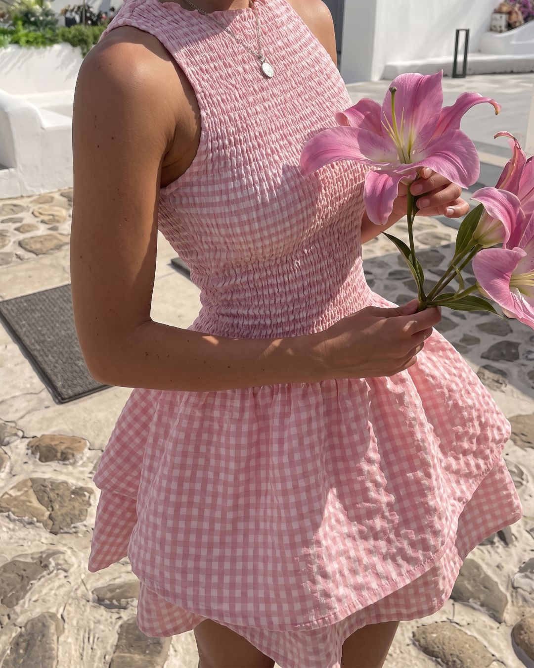 Vyla™ Hazel Plaid Smocked Mini Dress