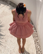 Vyla™ Hazel Plaid Smocked Mini Dress