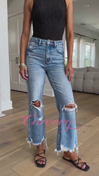 Vyla™ Distressed Mid-Rise Flared Jeans