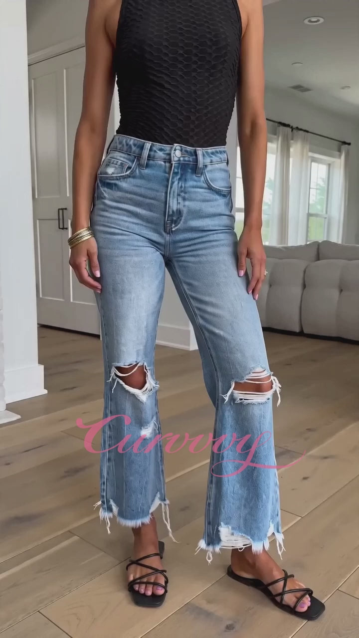 Vyla™ Distressed Mid-Rise Flared Jeans
