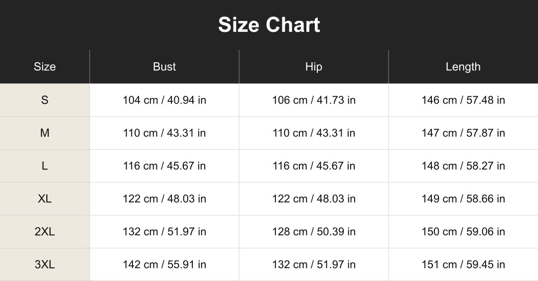Aloveta cuct260449 size chart in cm and inches
