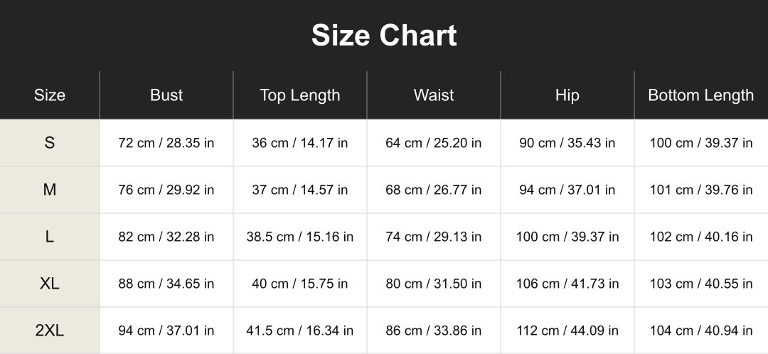 Aloveta cuct260450 size chart in cm and inches