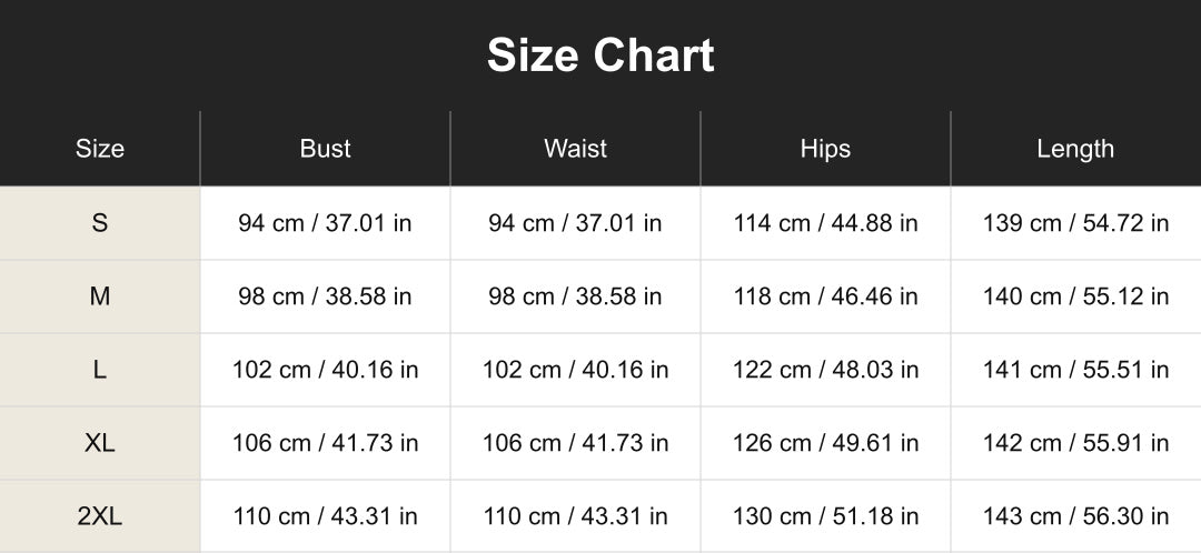 Aloveta cuct260522 size chart in cm and inches