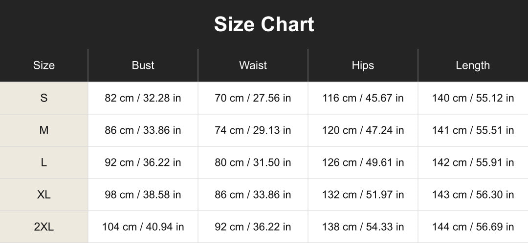 Aloveta cuct260525 size chart in cm and inches