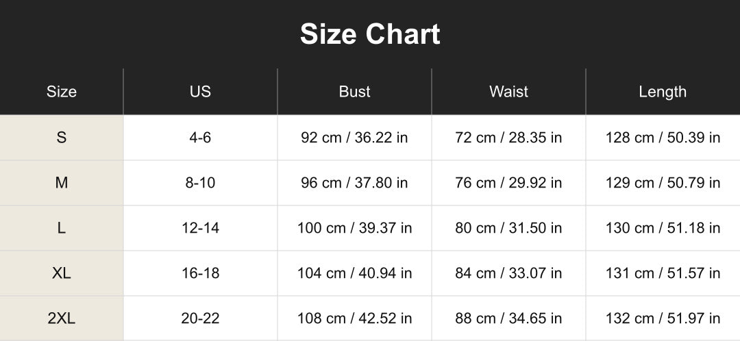 Aloveta cuct260551 size chart in cm and inches