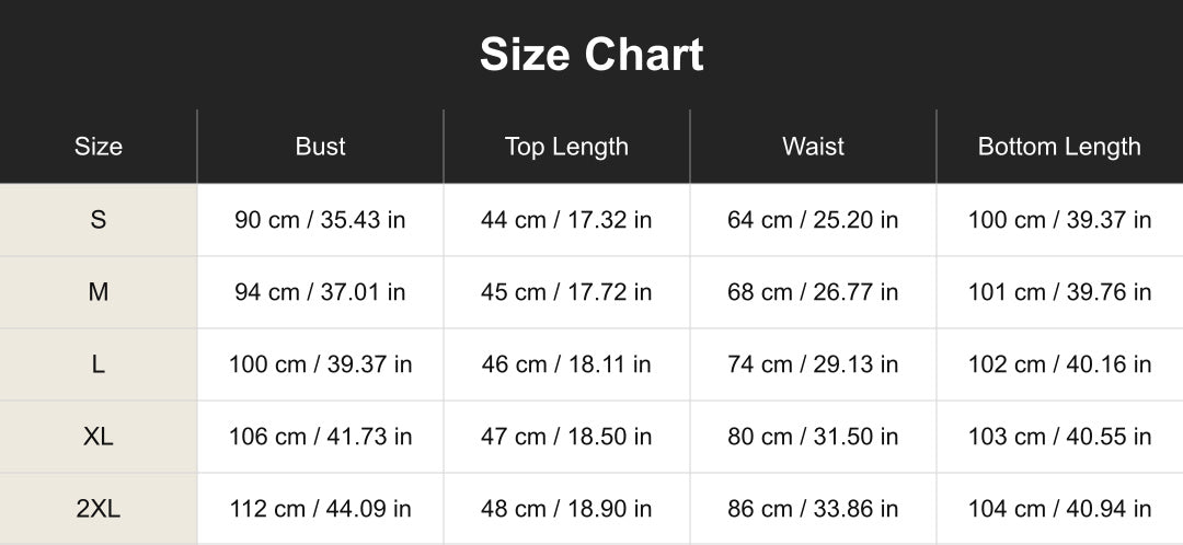 Aloveta cuct260629 size chart in cm and inches