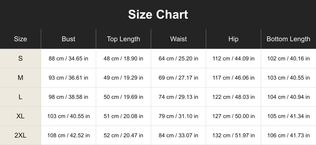 Aloveta cuct260632 size chart in cm and inches