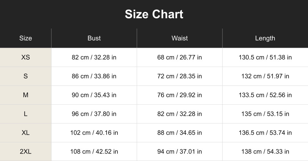 Aloveta cuct260635 size chart in cm and inches