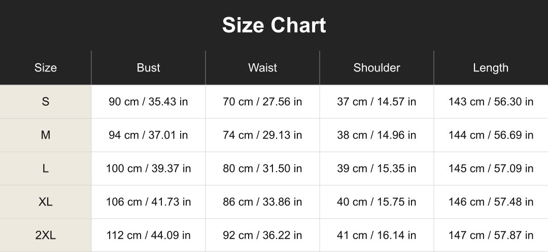 Aloveta cuct260682 size chart in cm and inches
