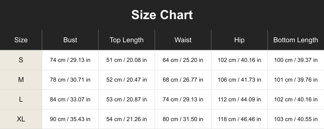 Aloveta cuct260683 size chart in cm and inches