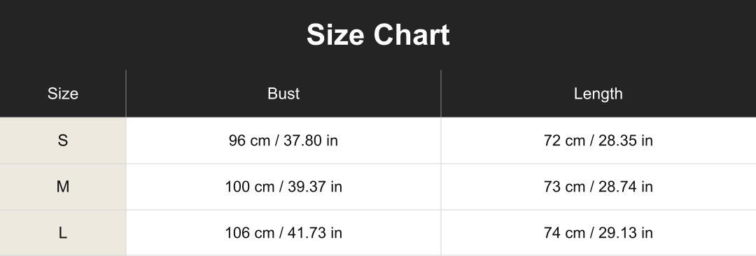 Aloveta cuct260724 size chart