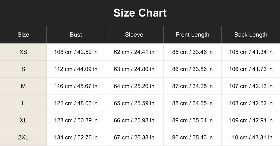 Aloveta cuct260726 size chart