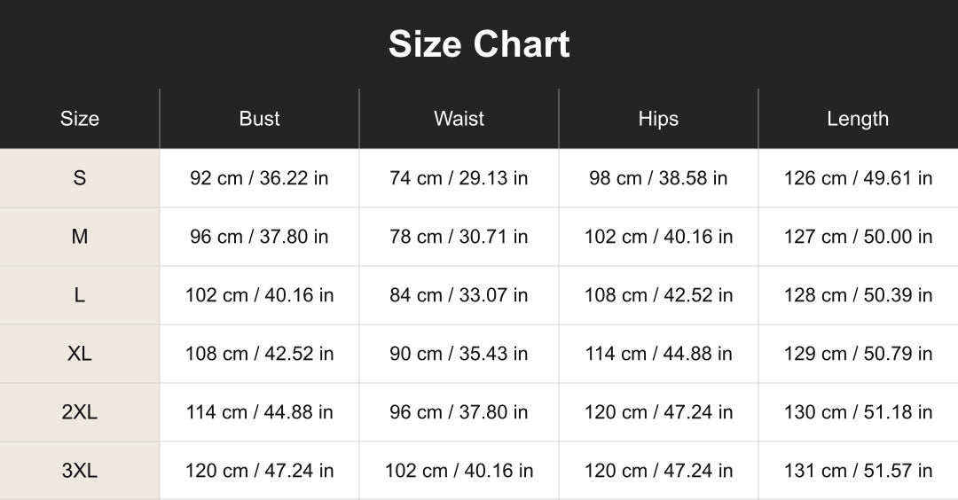 Aloveta cuct260732 size chart in cm and inches