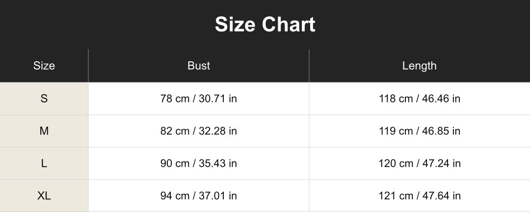 Aloveta cuct260736 size chart in cm and inches