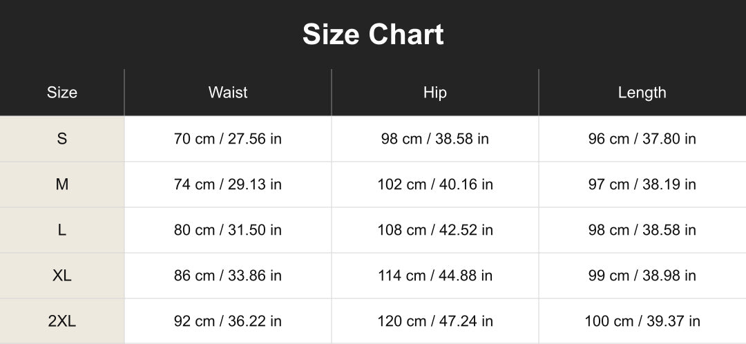 Aloveta cuct260741 size chart in cm and inches
