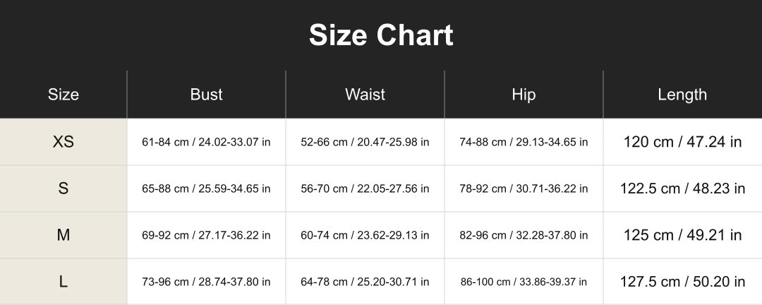 Aloveta cuct260780 size chart in cm and inches
