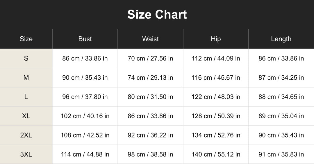 Aloveta cuct260782 size chart in cm and inches