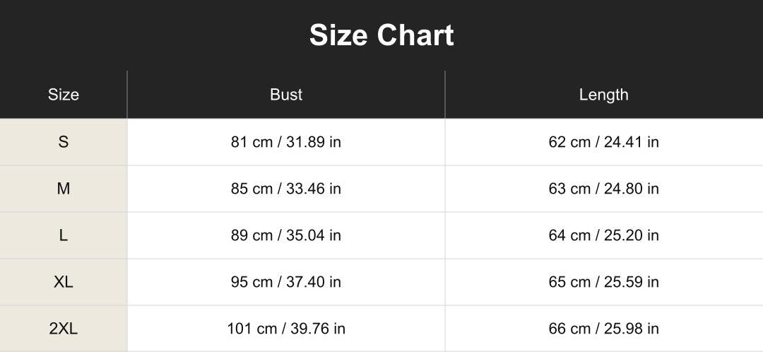 Aloveta cuct260801 size chart