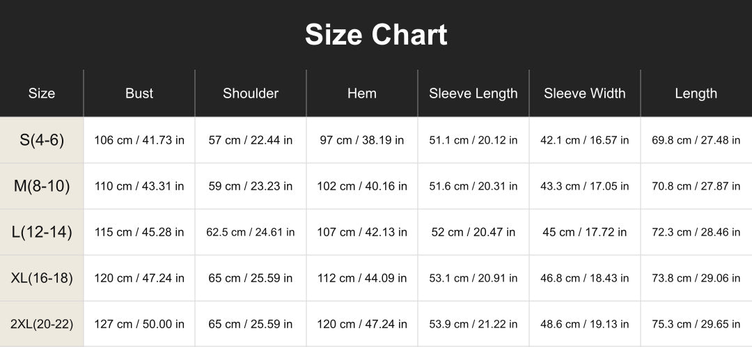 Aloveta cuct260875 size chart