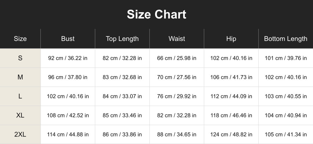 Aloveta cuct266104 size chart in cm and inches