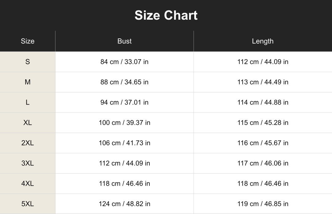 Aloveta cuct266124 size chart in cm and inches