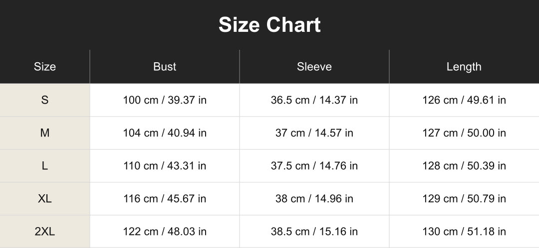 Aloveta cuct266158 size chart in cm and inches