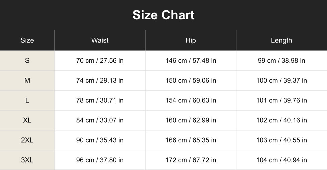 Aloveta cuct267163 size chart in cm and inches