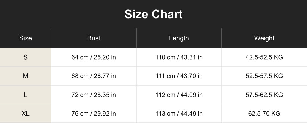 Aloveta cuct267169 size chart in cm and inches