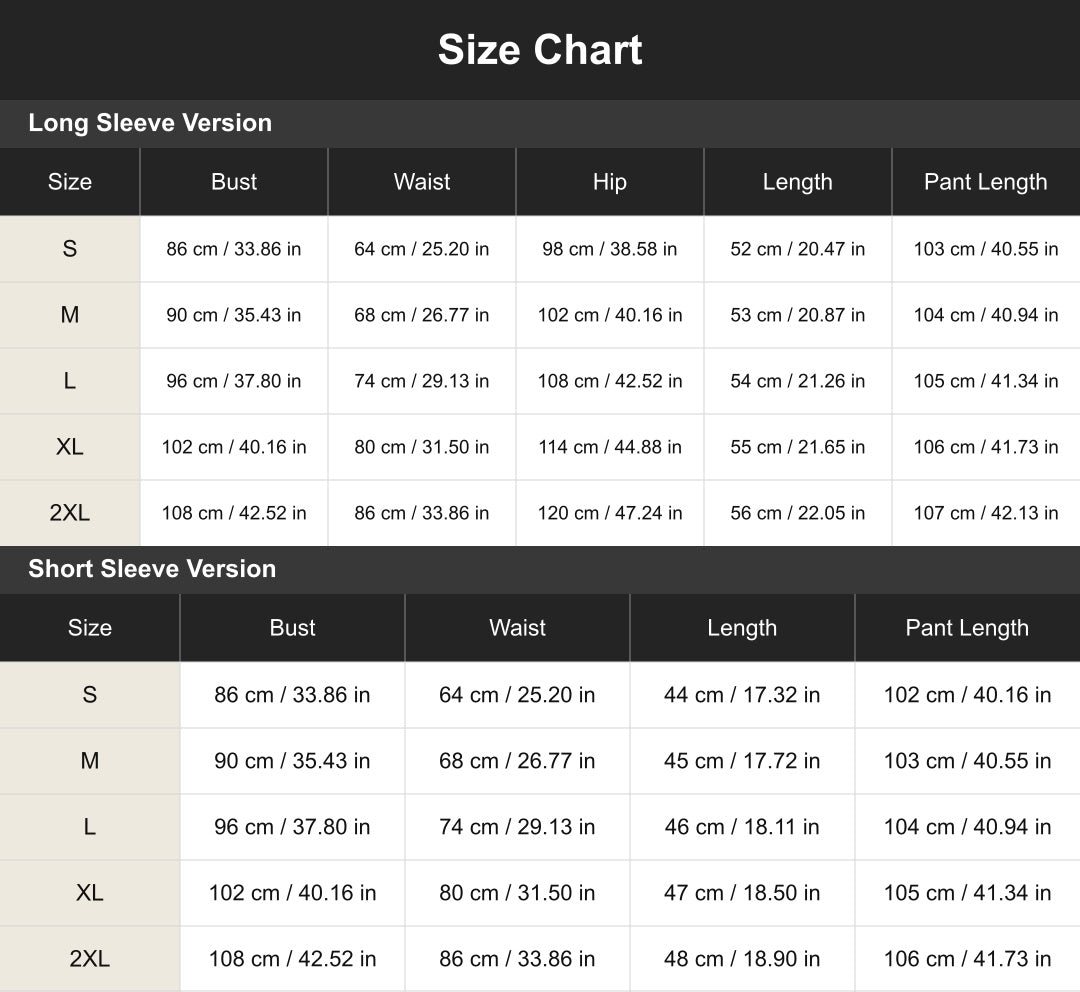 atal260801 size chart in centimeters and inches