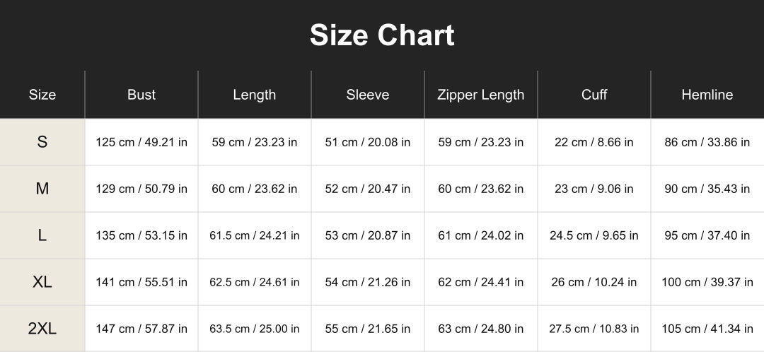 atto260802 size chart in centimeters and inches
