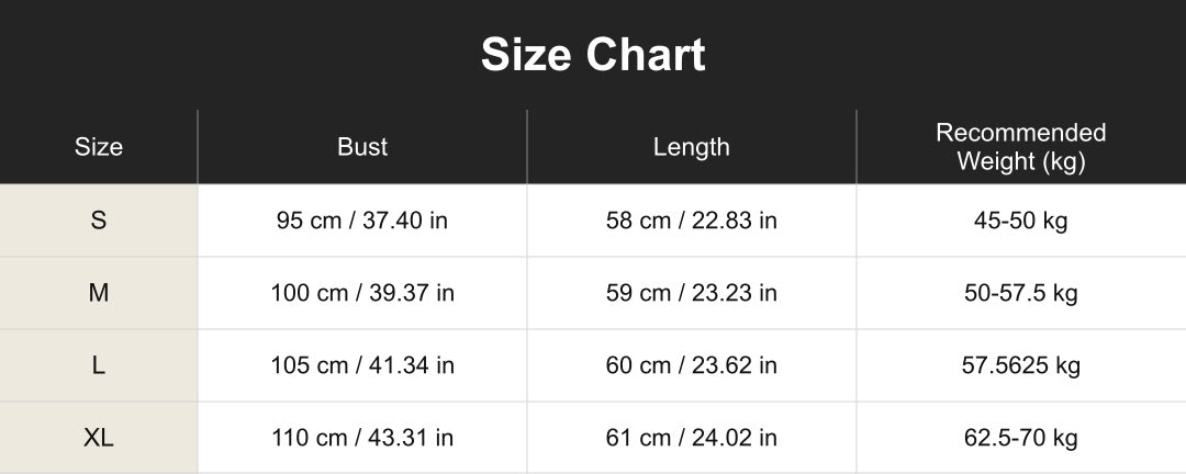 atto260803 size chart in centimeters and inches
