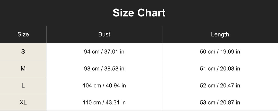 atto260804 size chart in centimeters and inches