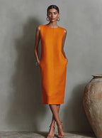 Vyla™ Linen Blend Sleeveless Crew Neck Midi Dress